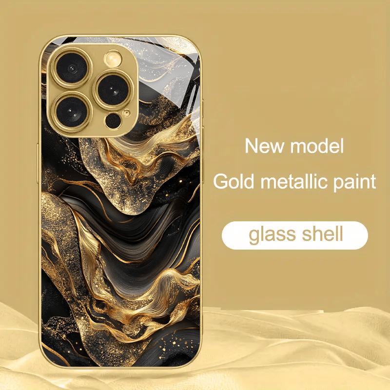 Blackish gold Gilding Luxurious High-end Phone Case Electroplated Glass PhoneCase for iPhone 17 16 15 14 13 12 11pm Pro Plus