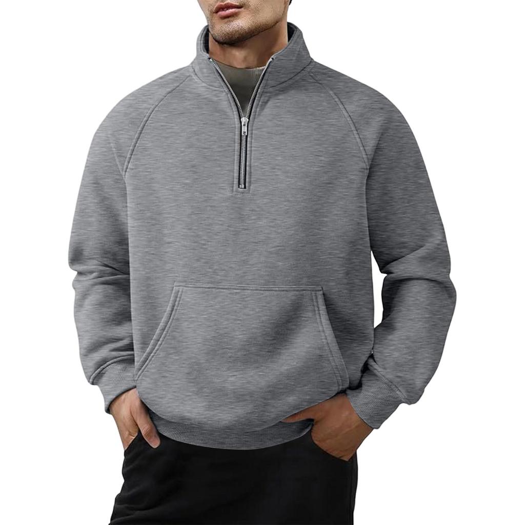 Men's Quarter-Zip Stand Collar Sweatshirt with Pocket, Casual Long Sleeve Pullover for Fall