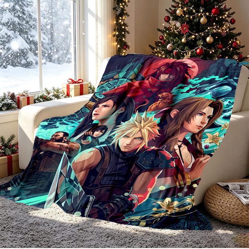Final Fantasy Pattern Blanket for Home Decoration, Bed, Sofa, Car Travel, Camping, Suitable for All Seasons, Birthday Christmas Gift