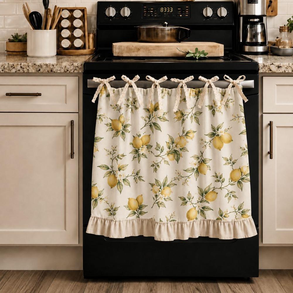 Cotton Linen Blend Bow Tie Oven Cover Curtain Coffee Machine Half Curtain Farmhouse Kitchen