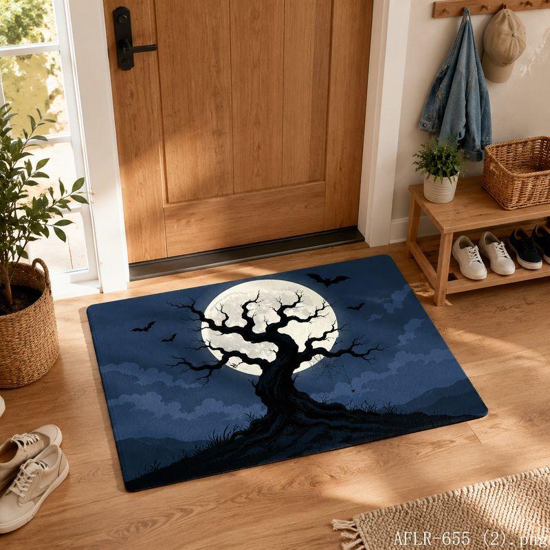 Halloween Withered Tree Full Moon Door Mat Gothic Non-Slip Entry Rug Spooky Floor Carpet Home Decor