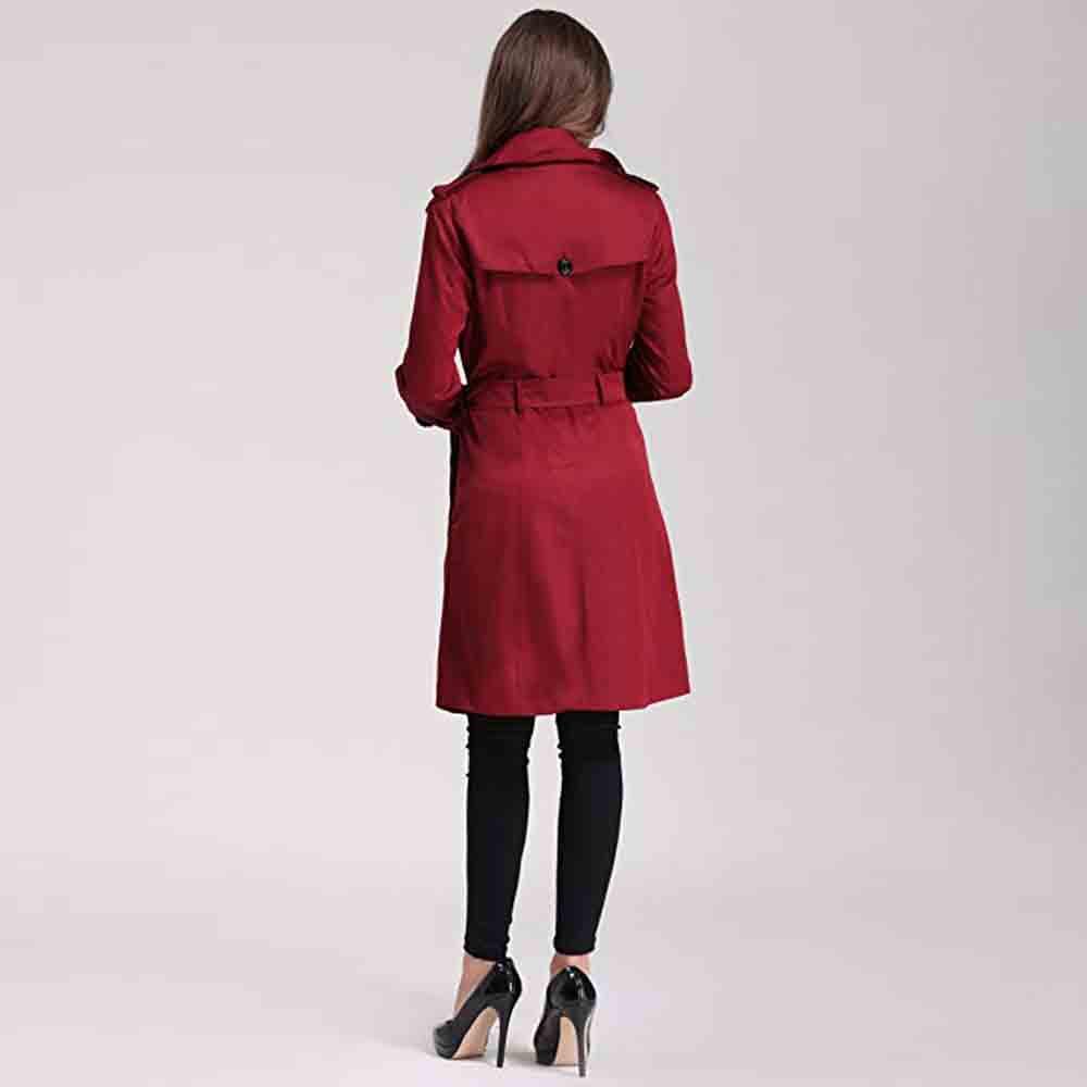 Womens Winter Lapel Double-Breasted SlimLong Trench Coat Overcoat 