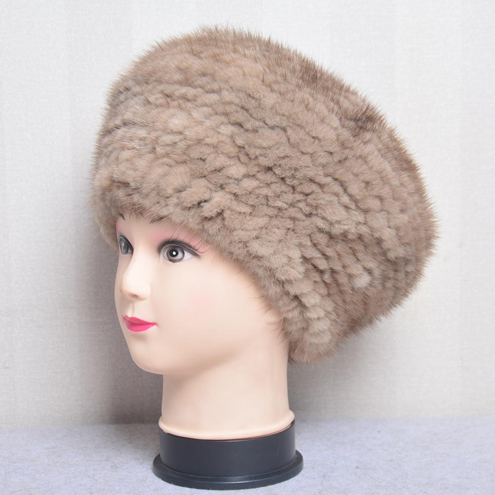 Fashion Lady Winter Warm Knit Caps Women Mink Hats Berets Luxury Women Real Natural Mink Fur Hat Beanies Real Fur Berets Hat