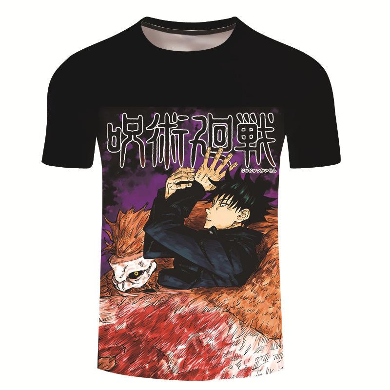 Summer Men's Casual Loose Size Graphic Jujutsu Kaisen Print Round Neck Short Sleeve T-shirt Top