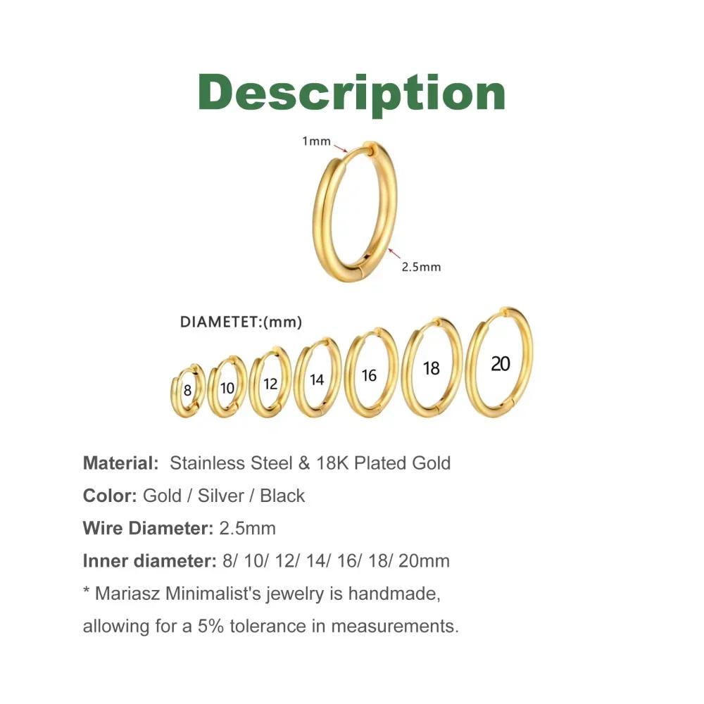 8-20mm Edelstahl Creolen Goldfarbe Hiphop Steampunk Stil Silber Ohrringe für Damen Herren Push Back Ohrschmuck Set