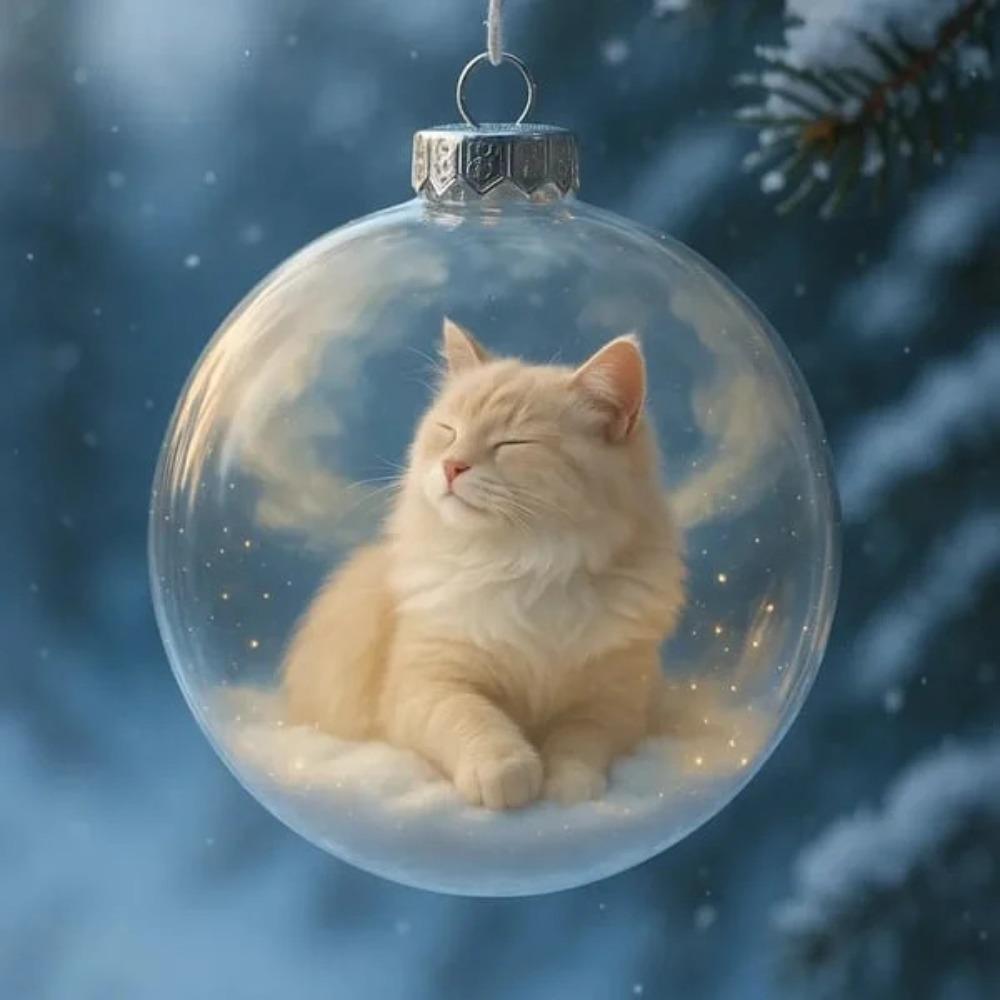 New Plastic Cat Ornament Solid Color DIY Acrylic Bauble Replacement Caps Creative Christmas Ball Pendant Christmas Tree