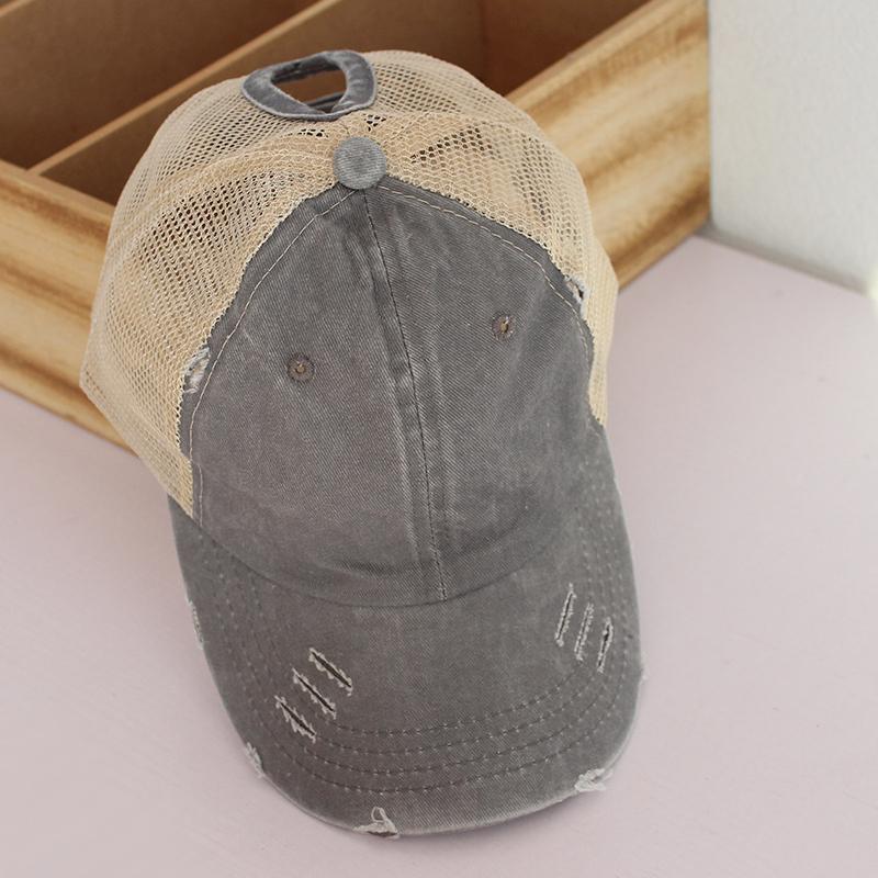 Vintage Ponytail Baseball Cap Women izable Fit Snapback Hat Mesh Distressed Summer Cap Woman Sunhat