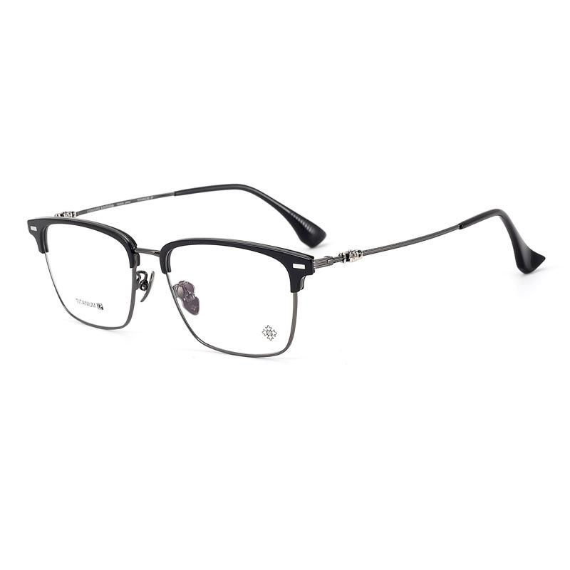 Unisex Ultra-Light Titanium Square Glasses Frame - Retro Artistic Half-Frame Design for Prescription Lenses