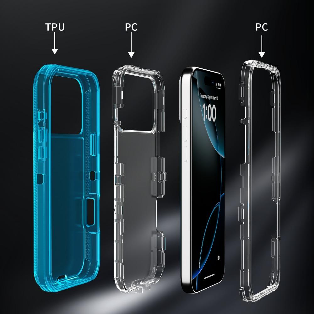 3IN1 Transparent Otter Armor Box Phone Case For IPhone 17 Air 16 E 15 14 Plus 13 12 11 Pro Max Rugged Shockproof Protect Cover