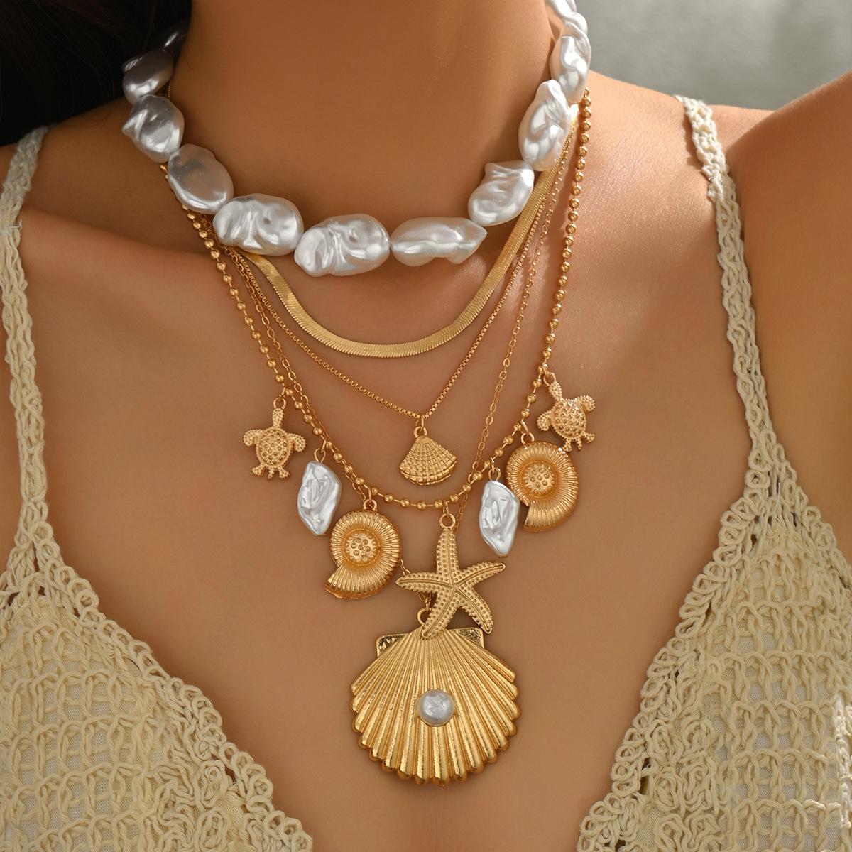 Pearl Necklace European and American Bohemian Jewelry Light Luxury Niche Ocean Style Shell Pendant Women s Necklace Jewelry