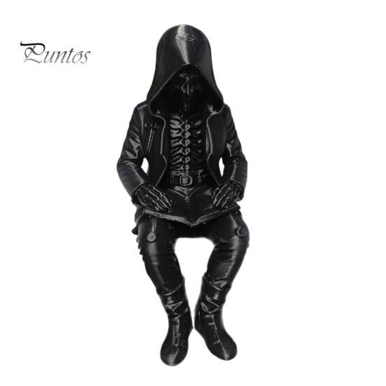 Schreibtisch-Ornament für das Büro 3D-gedruckte Kapuzen-Skelett-Figur beim Lesen, Gotischer Bücherregal-Rand-Sitzer-Statue, Harz Buch Halloween Schreibtisch Kaminsims Kaffee