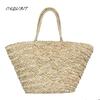 Bohemian Beach Bag Women Handmade Straw Bags Summer Grass Handbags Drawstring Basket  Totes Bag Travel Tote Large Size