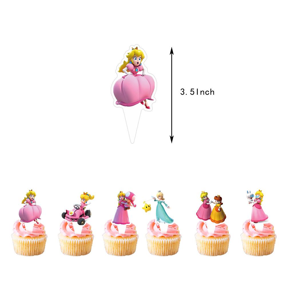 32PCS Princess Peach Birthday Party Supplies Includes Banner Cake Topper Balloon