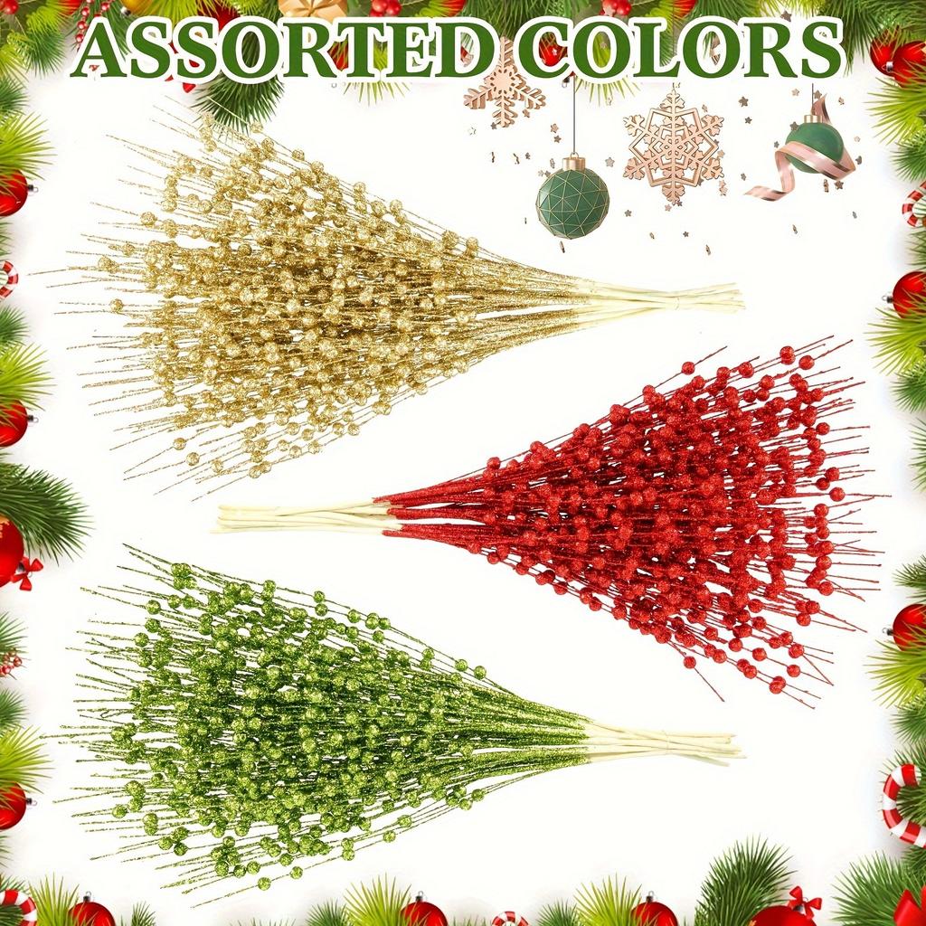 6/12Pcs Glitter Artificial Berry Bouquet Christmas Decoration Xmas Tree Ornaments for Home Room Vase Decor New Year 2026 Gifts