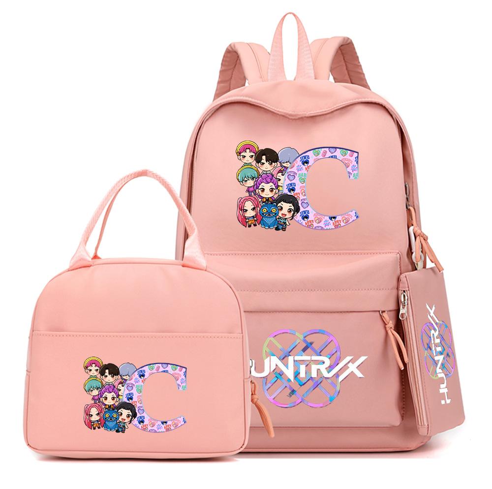 3Pcs/set 26 English Letter K-Pop Printed Backpack with Handbag Pencil Case for Teenager Student Boy Girl Schoolbag Bookbag Large Capacity Travel Bag