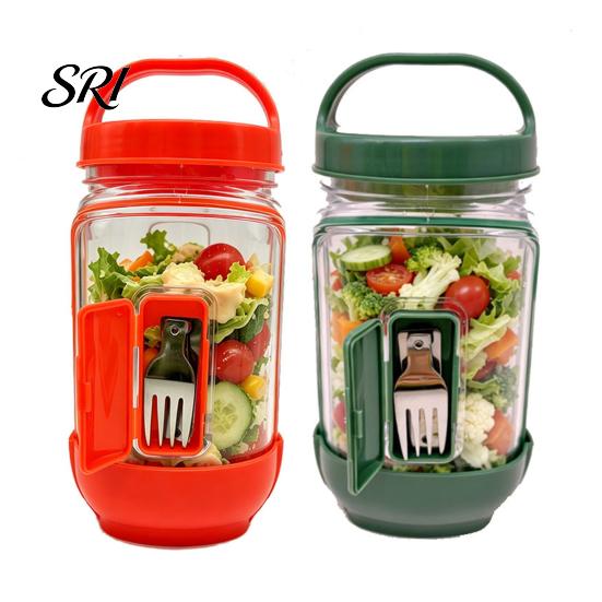 Leak-proof Salad Container Jar Side Open Leakproof Meal Prep Box Layered with Dressing Compartment Reusable Food-Safe Bowl for Travel Office