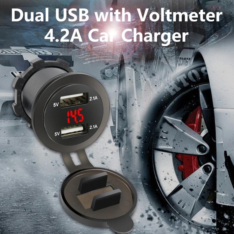 Waterproof Double  USB Charger Socket with LED Light 12V/24V 4.2A Double  USB Port Charger Socket for Car Motorcycle Boats
