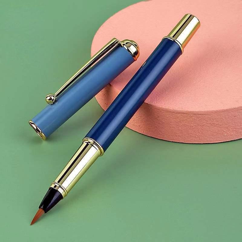 Portable Metal Chinese Brush Calligraphy Pen Piston-filled for Beginner Adult
