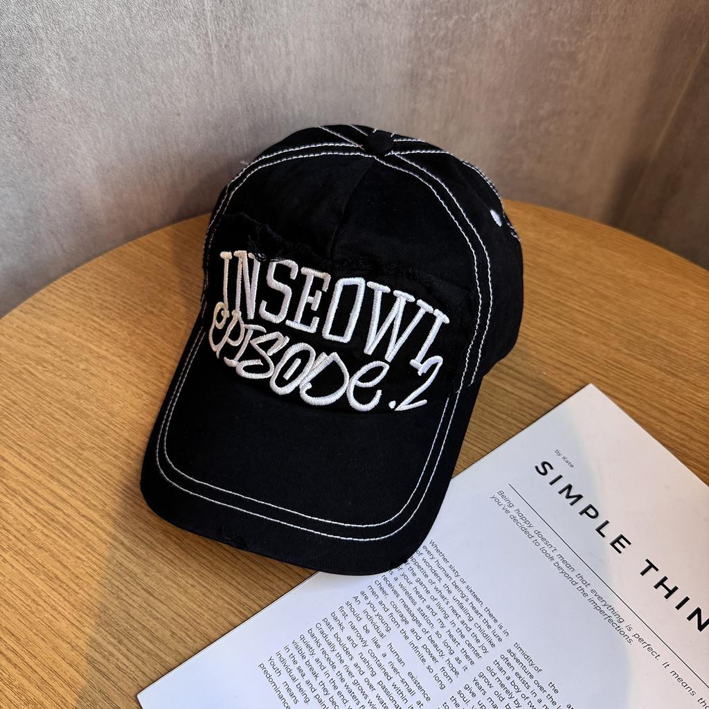 Vintage Inseowi Letter Embroidered Baseball Cap With Curved Brim For Men And Women чёрный