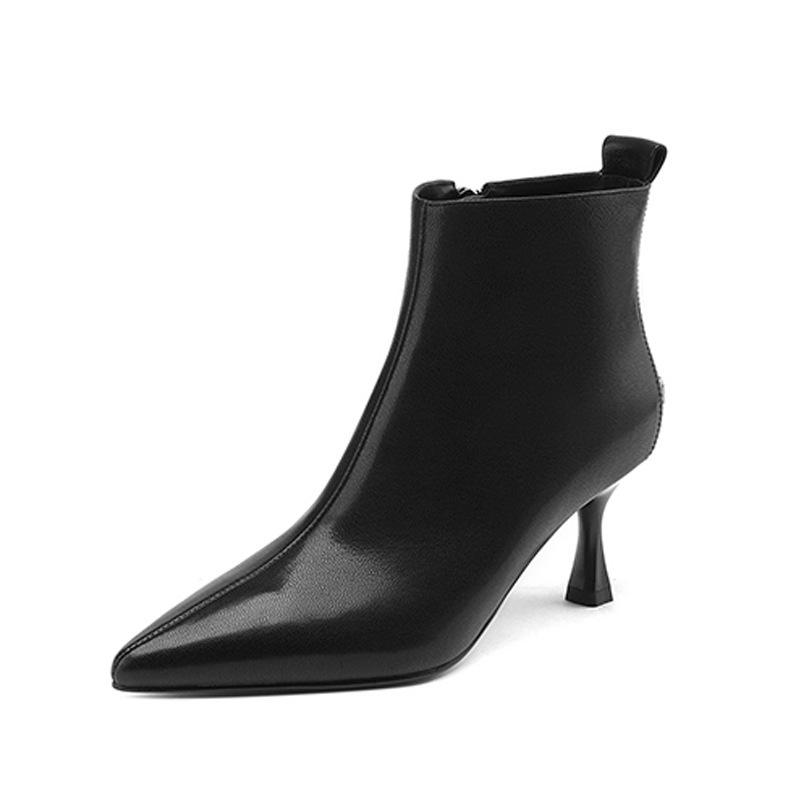 Temperament spisse høyhælte korte støvletter dame 2024 høst og vinter franske ankelstøvletter tynn hæl glidelås i siden tynne støvletter