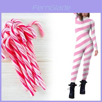 Adult Christmas Costume Bodysuit In Festive Striped Digital Print For Women