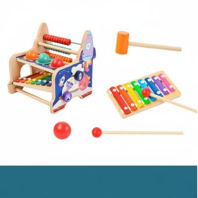 Wooden Pounding Bench Xylophone Educational Abacus Clock Maze Toy Develops Motor Skills