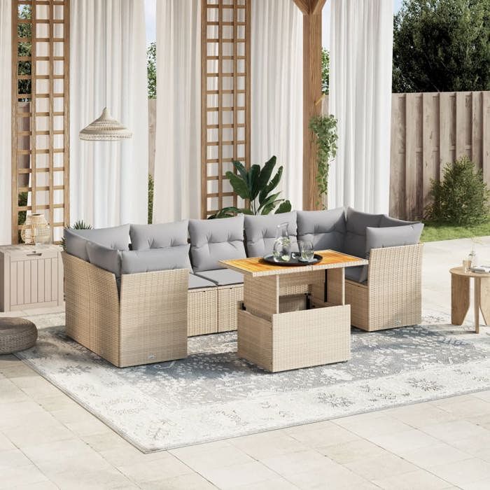 VidaXL Garden Lounge Set with Cushions 8 Pcs, Patio Sofas, Patio Furniture Set, Outdoor Furniture, Beige 3270702