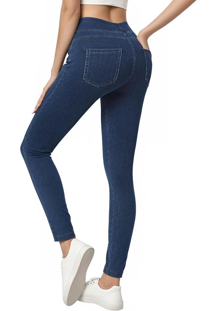 European & American Style High-Waisted Pocket Denim Yoga Pants
