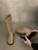 Vintage khaki long women's boots thick heel tall knight boots skinny boots summer western cowboy boots stacking boots