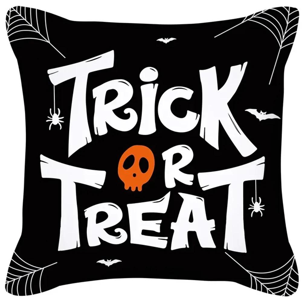 Funny Halloween Decorative Pillowcase Pumpkin Skull Print Sofa Cushion Cover Suitable for Home Room Decoration 45x45cm