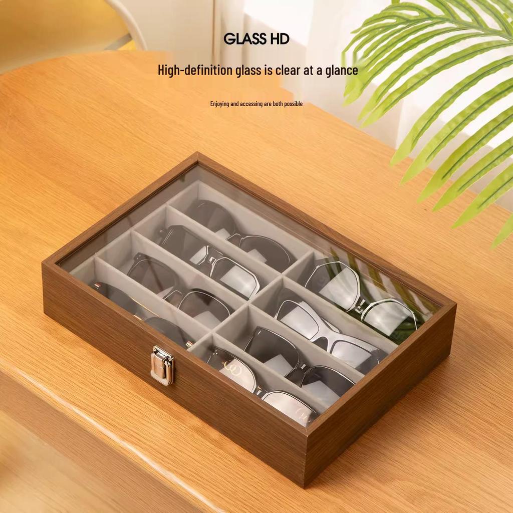 Walnussholzmaserung Transparenter Deckel High-End Acht-Fächer Sonnenbrillen-Aufbewahrungsbox