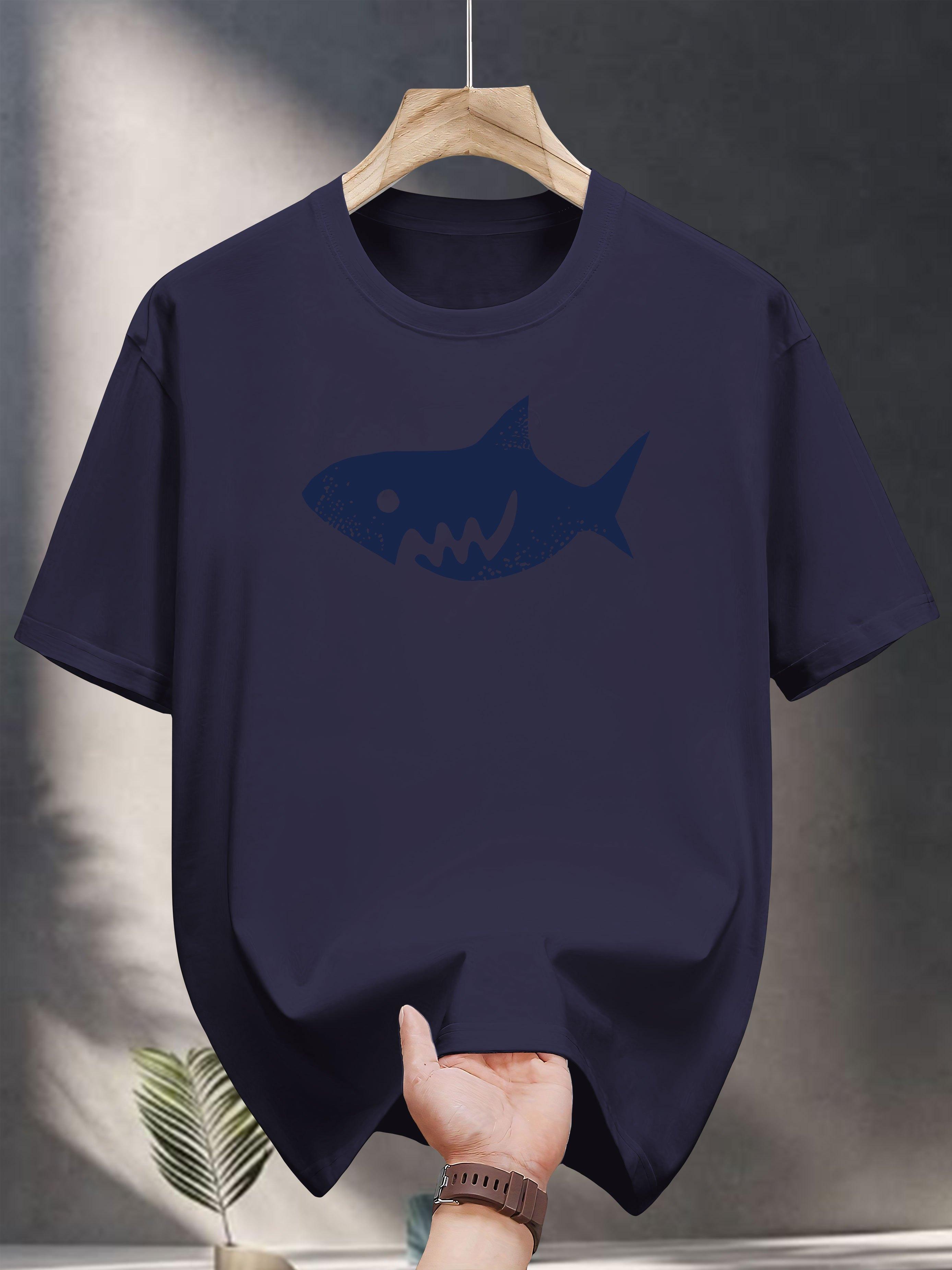Casual Short Sleeve T-shirt - 100% Cotton Shark Graphic Print XXL