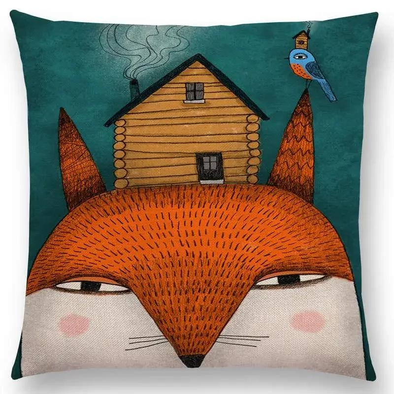 Abstract Fantasy Animals Painting Sofa Throw Pillow Case Dachshund Owl Cat Dog Squirrel Rabbit Fox Elephant Cushion Cover