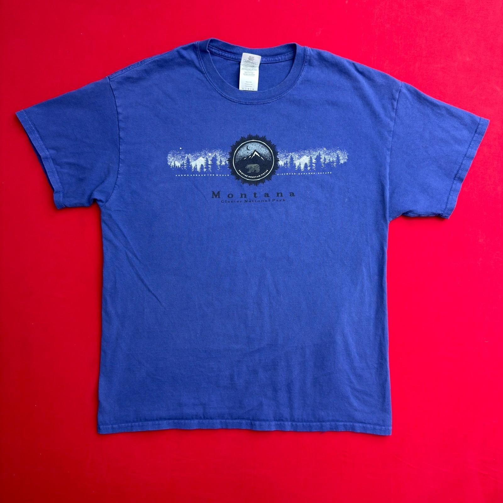 VTG Y2K Montana Glacier National Park T Shirt Men Large Blue Grizzly Bear Travel S