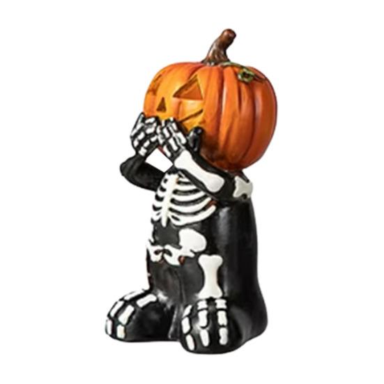 Halloween Decoration Skeleton Pumpkin Shape Statues Resin Gothic Decor Home Party Festival Skull Figurine