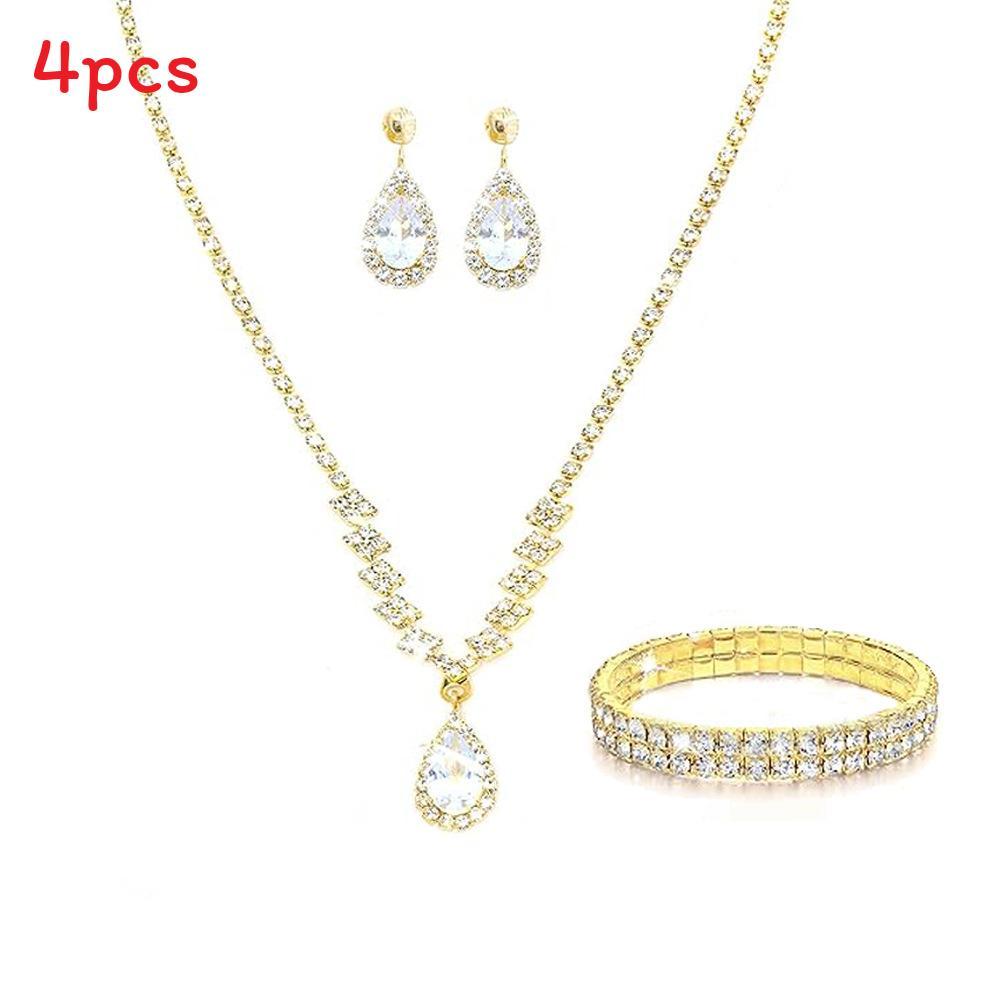Bridal Party Jewelry Set With Zircon Water Drop Necklace Earrings And Bracelet For Weddings