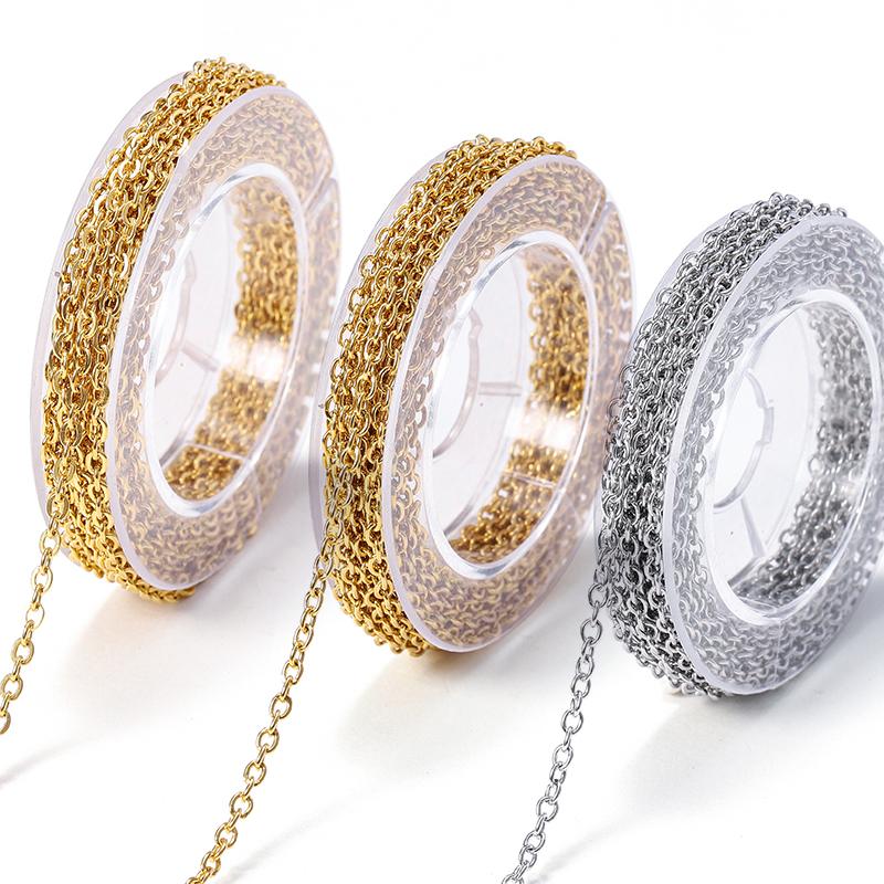 1Set 3m Stainless Steel Chain Bulk Chains Link Chain with Jump Ring Lobster Clasps Jewelry Making Set for DIY Necklace Supplies