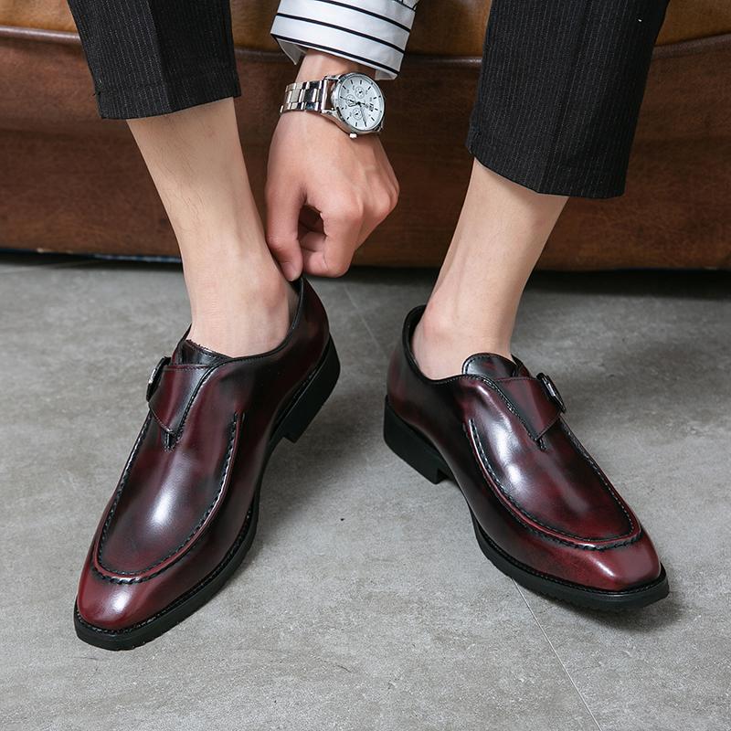 Fashion High End Brand Men's Banquet Formal Shoes Low Heel Retro Red Men's Business Casual Shoes High-quality Work Leather Shoes