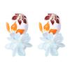 ZA Light Luxury Retro Enamel Painted Flowers Transparent Resin Crystal Flower Earrings Party High Sense Personality Woman