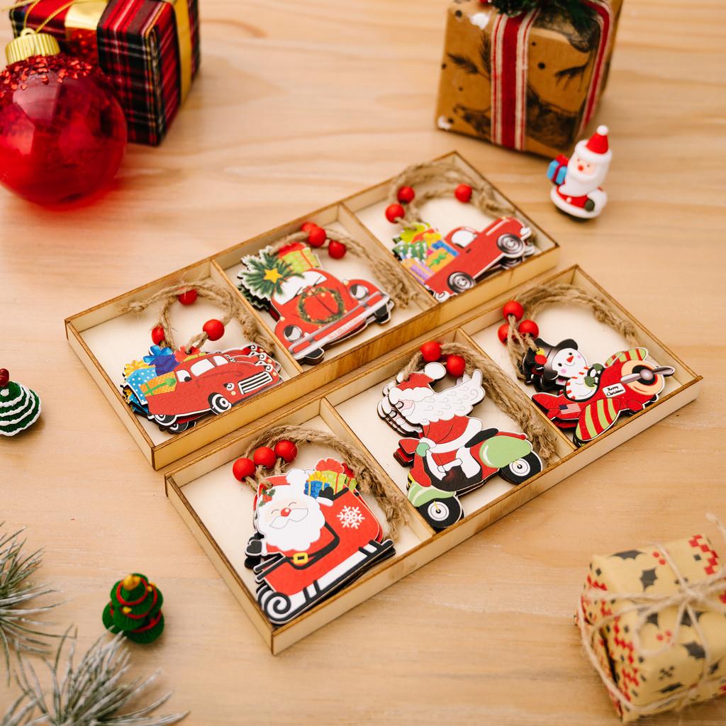 Unique Three-compartment Wooden Christmas Ornament Box In Playful Cartoon Style
