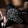 4PC Men's Watch Set Business Trend Black Round Dial Quartz Watch Bracelet Necklace Ring Set Suitable for Daily Clothing Matching