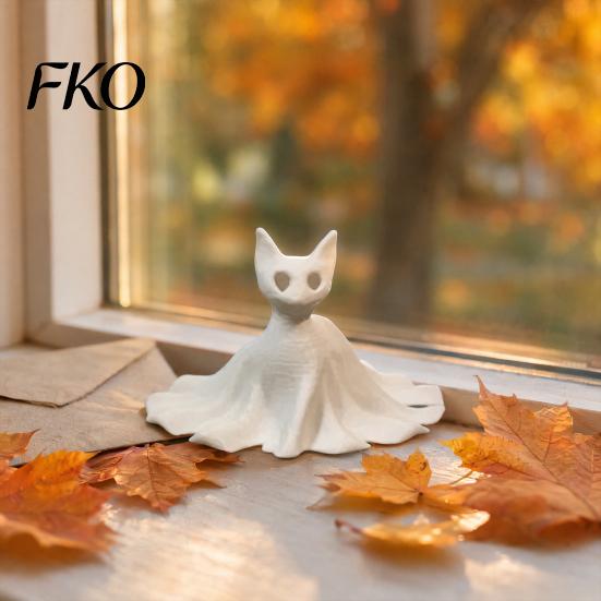 High Precision 3D Printed Ornament Cat Ghost Statues, Halloween Haunted Kitten Figurines with Hollow Eyes Three Style Set & Flowing