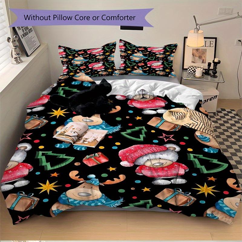 3pcs Christmas Bear Bedding Set, Suitable for Bedroom Decoration, (Includes 1 Duvet Cover And 2 Pillowcases, Quilt Not Included) Yy250822121