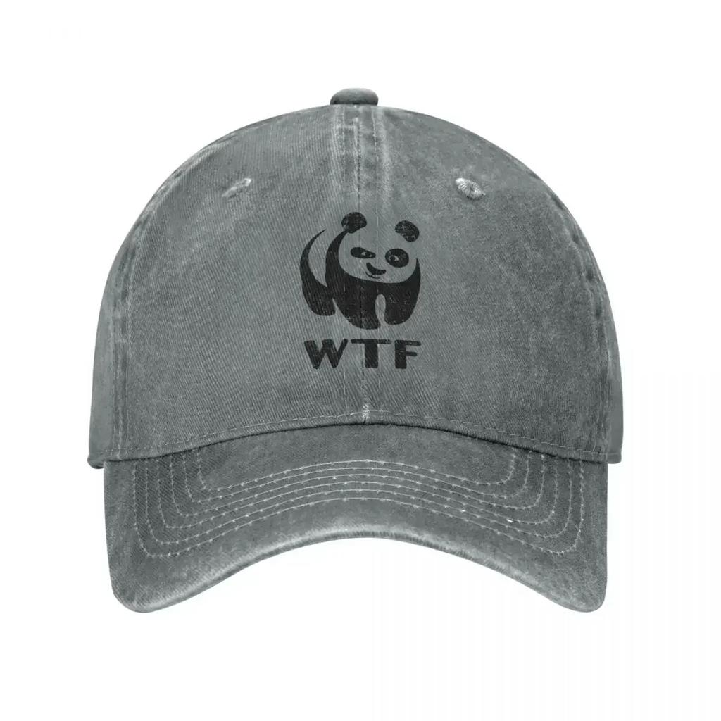 Vintage WWF WTF Funny Faces Panda Unisex Women Baseball Caps Distressed Denim Caps Hat Fashion Workouts Unstructured Soft Headwear
