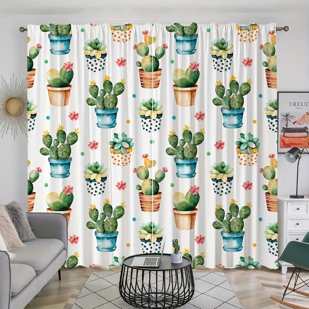 2pcs Wild Flowers Peonies With Watercolor Style Printed Curtains Rod Pocket Curtain  For Living Room Bedroom Windows Home Decor