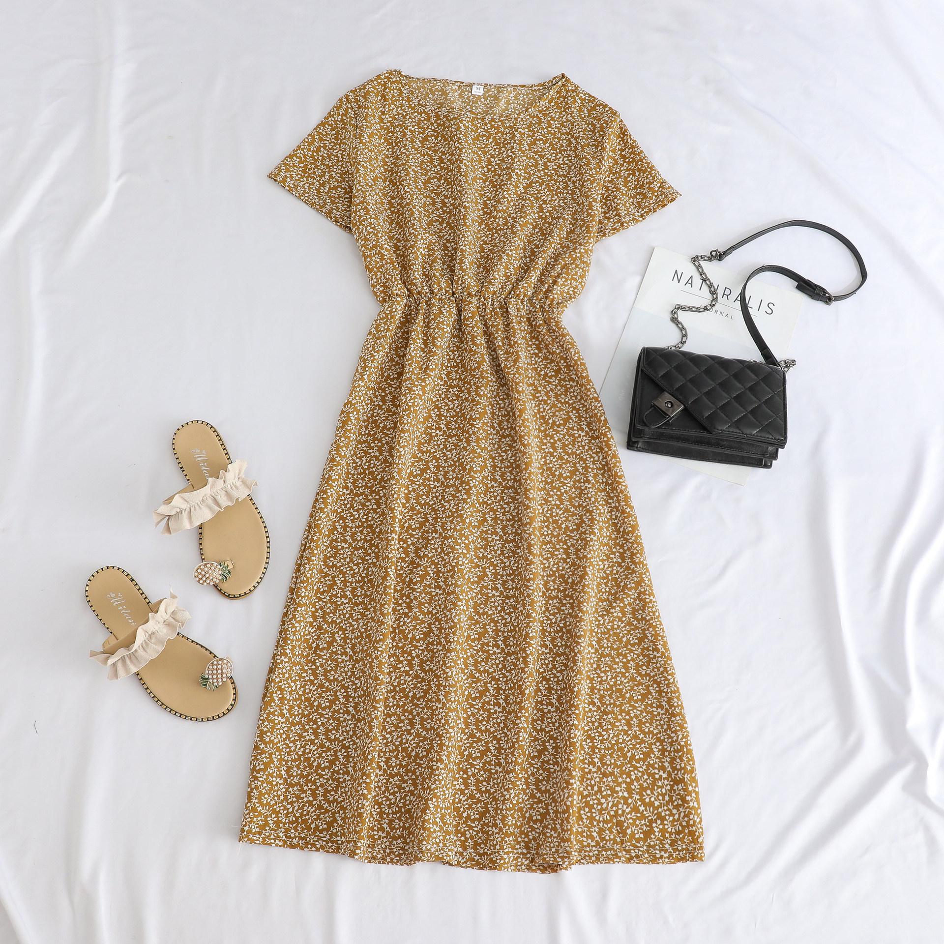 

Mid-Length Floral Print Maternity Dress: Short Sleeve, Round Neck, Slim Fit, Waist-Cinching, Summer Style for Middle-Aged Women. XL