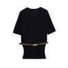 Kaslead New Women Clothes Western Style Fashion Short Sleeve Belt Knitted Outerwear 2756112