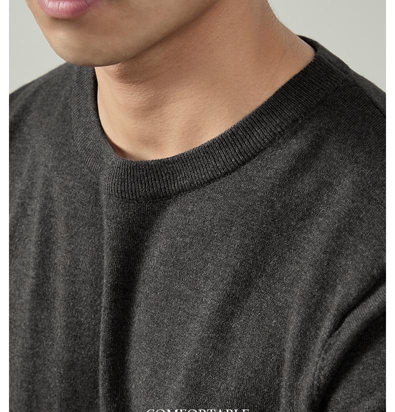 Warm Wool & Modal Men's Short Sleeve Sweater - Light Luxury Round Neck Knitwear for Spring and Autumn Commute