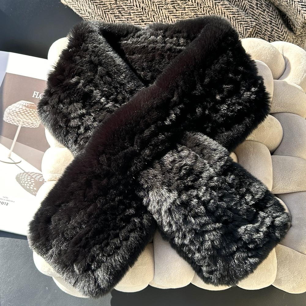 Winter Real Rex Rabbit Fur Scarf Korean Version Simple Long Scarf Warm Double-sided Thickened Fur Collar