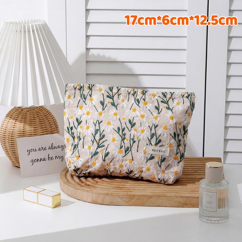 Blumenstickerei Damen Kosmetiktasche Leinwand Reißverschluss Make-up Tasche Reise Waschbeutel Make-up Organizer Hygieneartikel Beutel Aufbewahrung